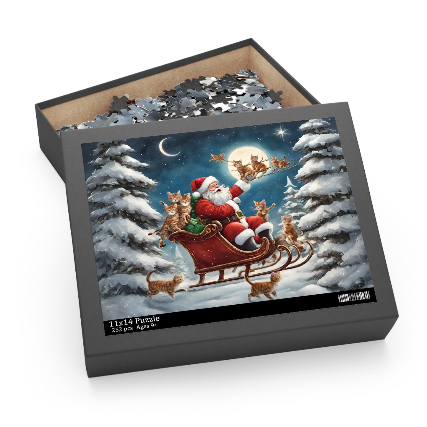 Santa Sleigh Cat Christmas Puzzle Kitty Xmas Puzzle Santa Christmas Night Puzzle Cats Gift Kitty Lover Cat Mom Puzzle Christmas Gift