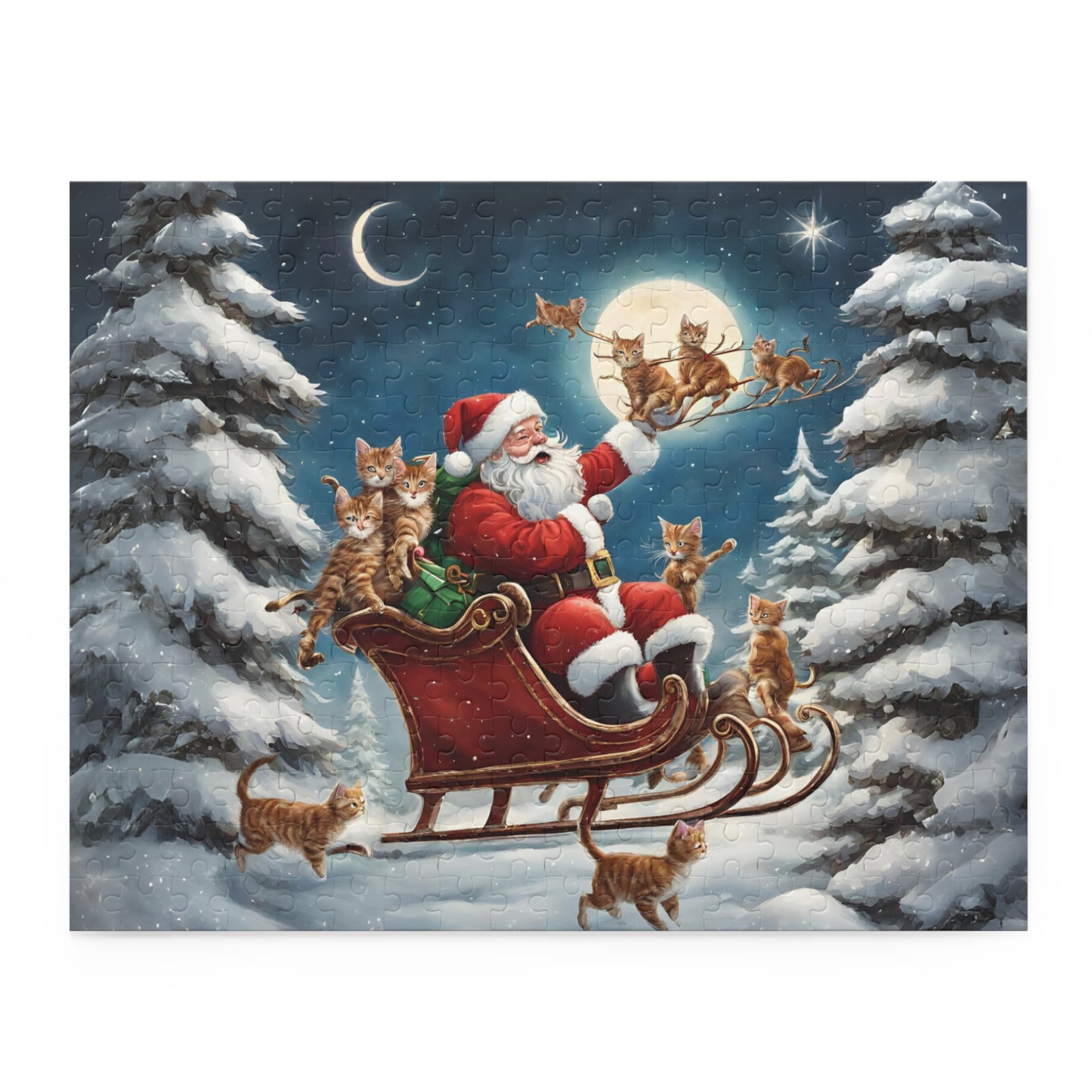 Santa Sleigh Cat Christmas Puzzle Kitty Xmas Puzzle Santa Christmas Night Puzzle Cats Gift Kitty Lover Cat Mom Puzzle Christmas Gift