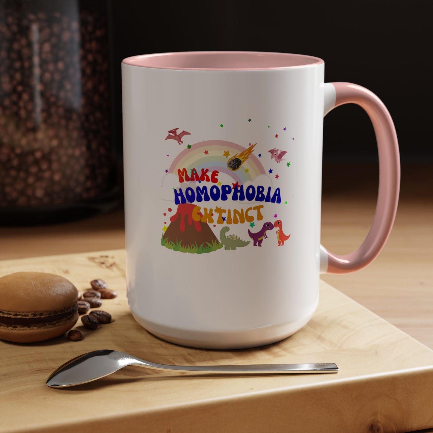 "Make Homophobia Extinct" Pride Dinosaur Coffee Mug – Fun & Bold LGBTQ+ Drinkware