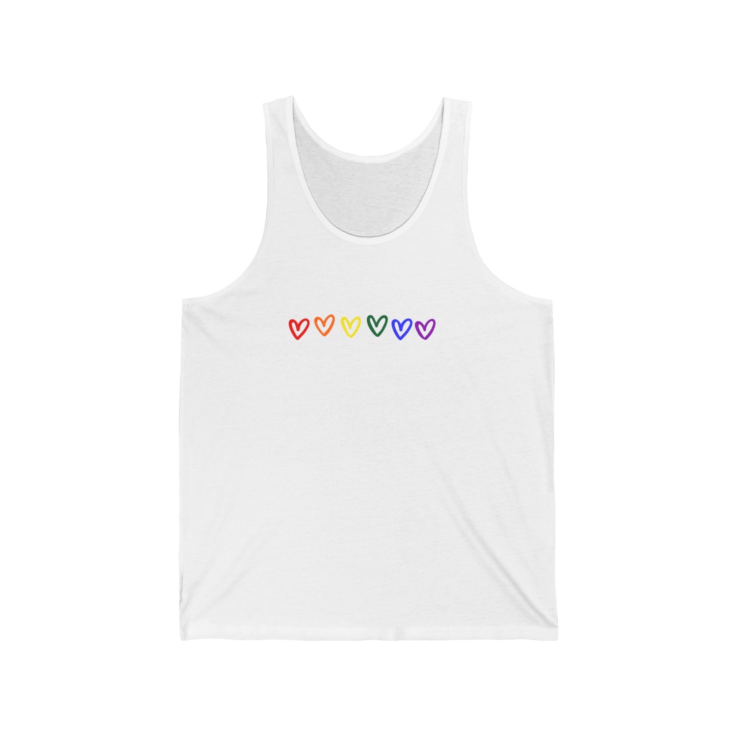 Rainbow Hearts Unisex Jersey Tank LGBTQ Rainbow Hearts Tank Top Unisex Gay Pride Hearts Rainbow Tank Top Lesbian Pride Rainbow Hearts Tank white