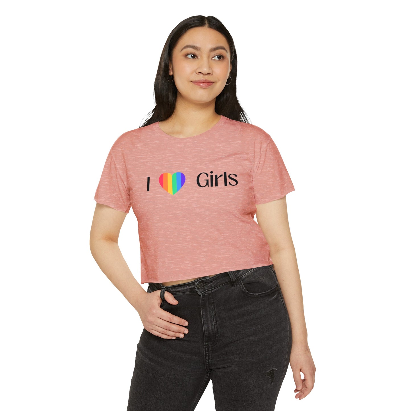I love Girls Women's Festival Pride Crop Top LGBTQ I love girls crop top pride lesbian rainbow heart I love girls gay pride crop top