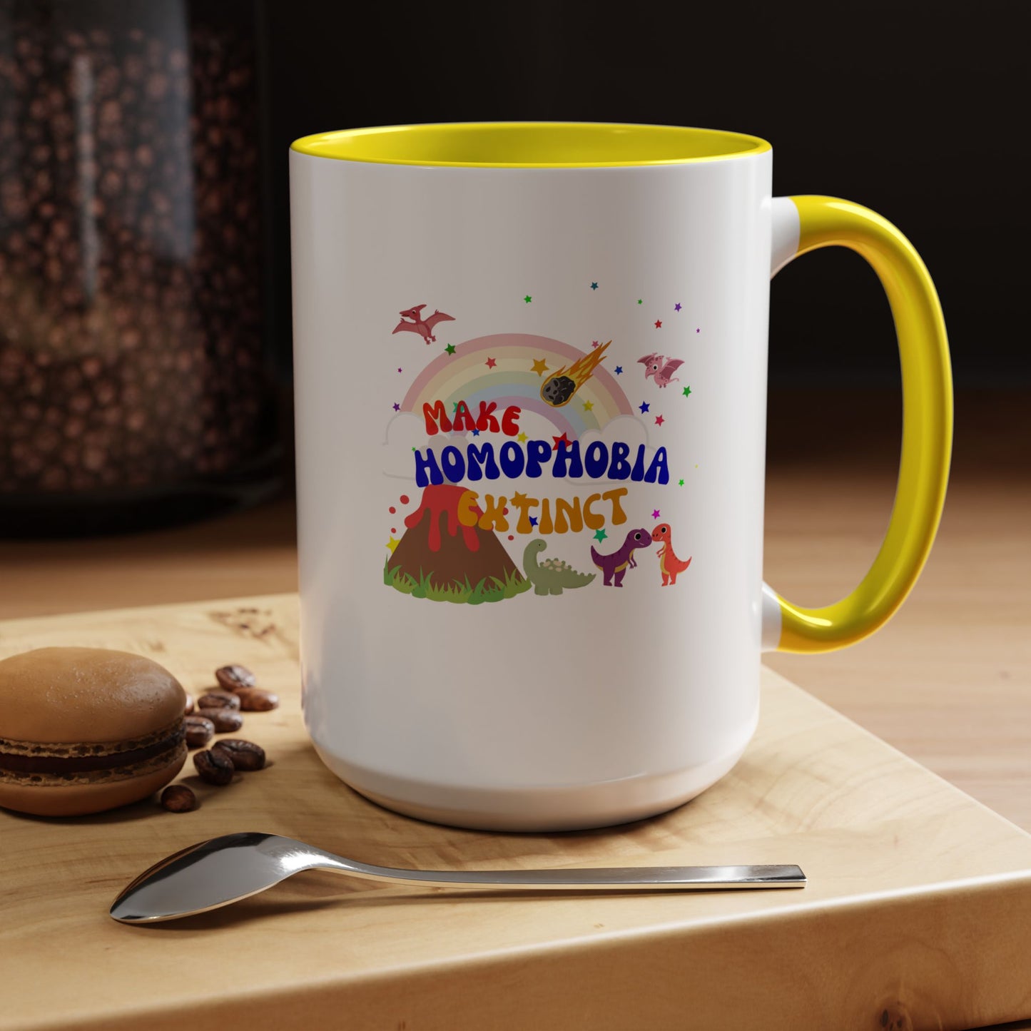 "Make Homophobia Extinct" Pride Dinosaur Coffee Mug – Fun & Bold LGBTQ+ Drinkware