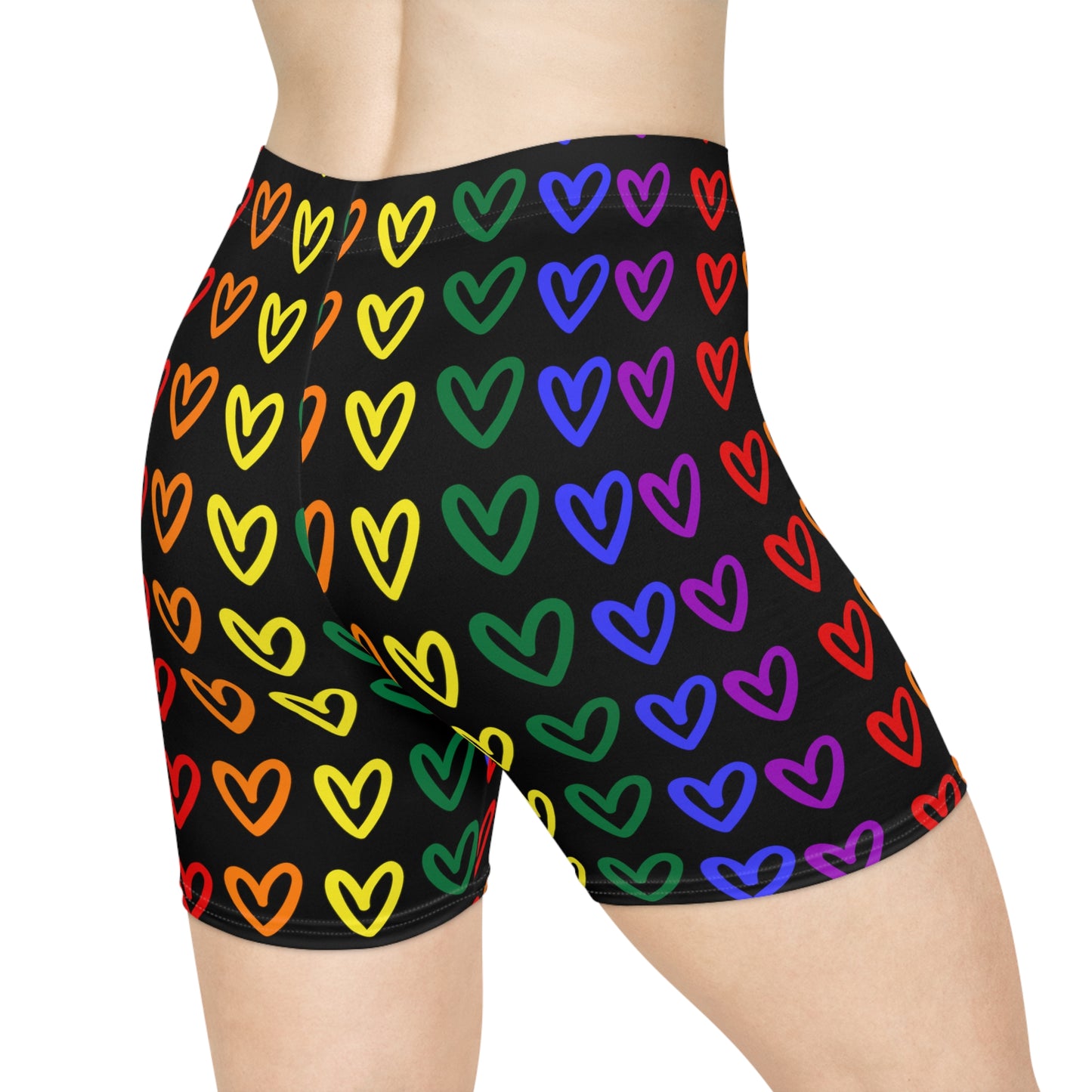 Rainbow Hearts Women's Biker Shorts LGBTQ Pride Hearts Rainbow Women's Shorts Lesbian Pride Shorts Rainbow Hearts Gay Pride Cute Shorts Pride Rainbow