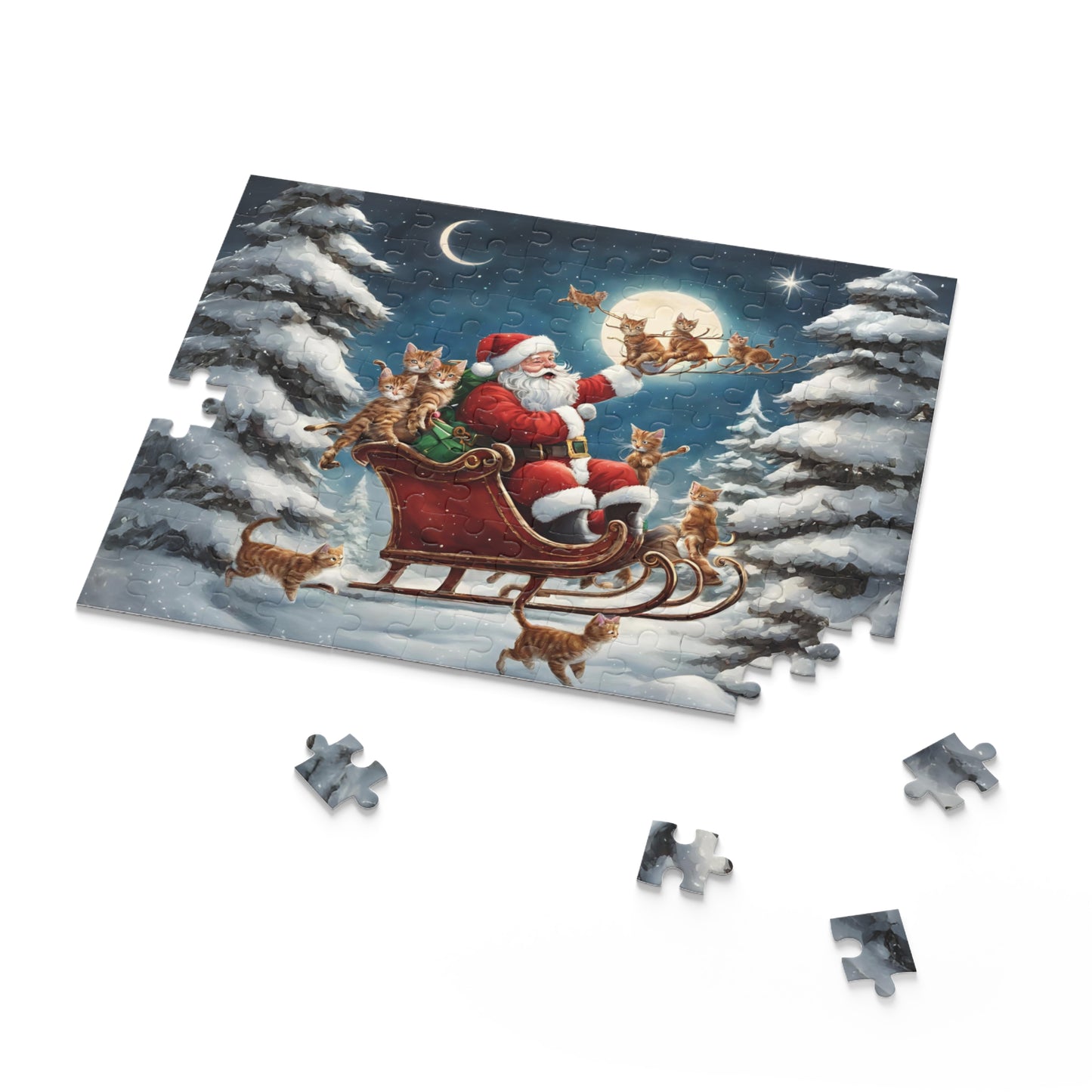 Santa Sleigh Cat Christmas Puzzle Kitty Xmas Puzzle Santa Christmas Night Puzzle Cats Gift Kitty Lover Cat Mom Puzzle Christmas Gift