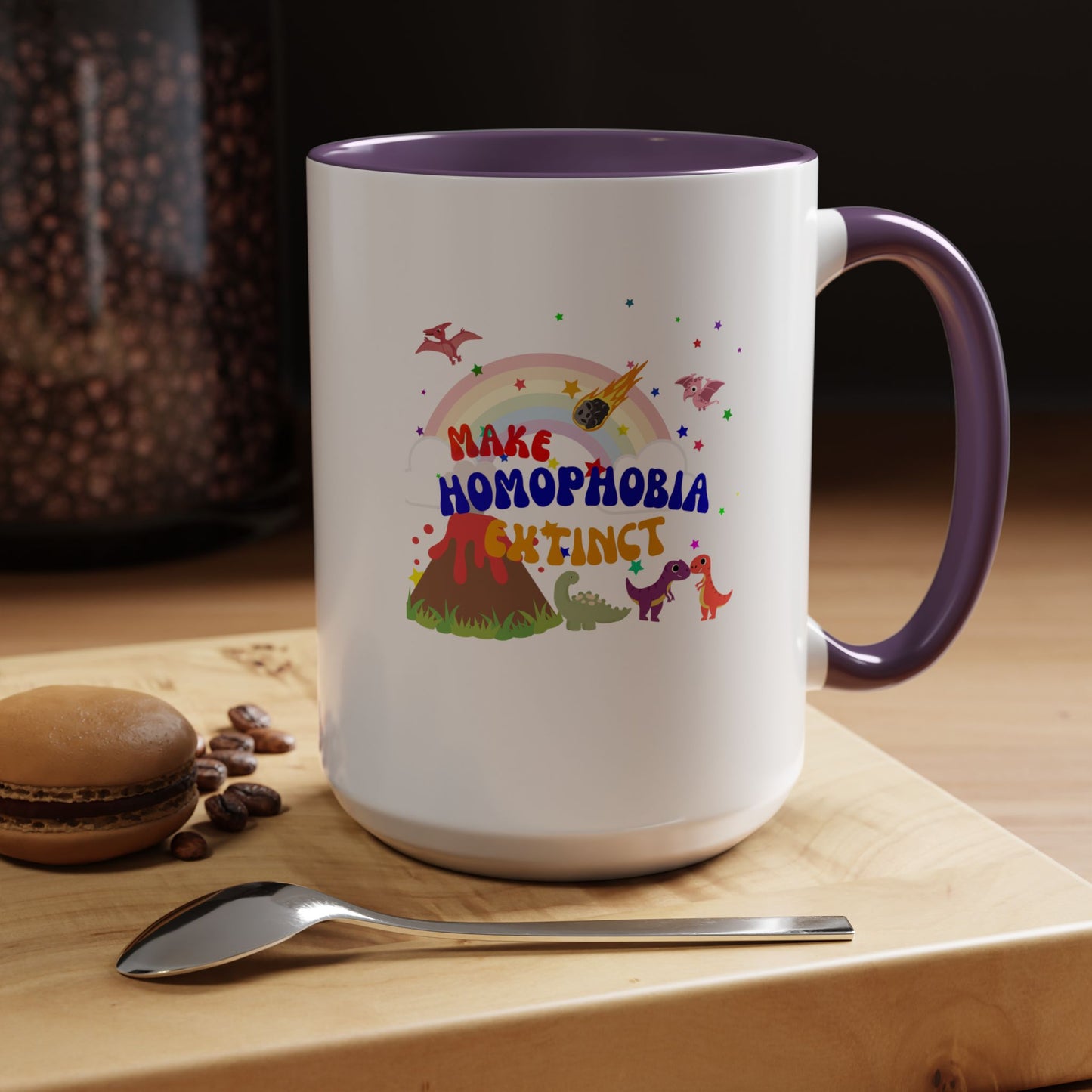 "Make Homophobia Extinct" Pride Dinosaur Coffee Mug – Fun & Bold LGBTQ+ Drinkware