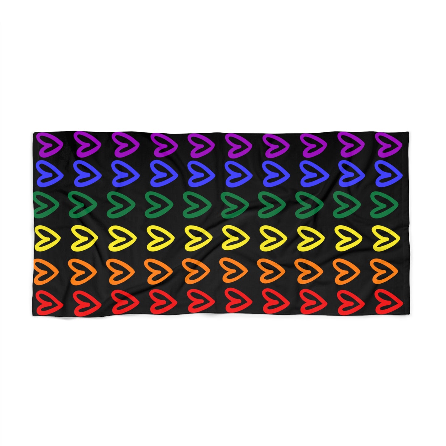 Rainbow Hearts Black Beach Towel LGBTQ Pride Beach Towel Rainbow Hearts Black Towel Beach Gay Pride Beach Rainbow Hearts Towel