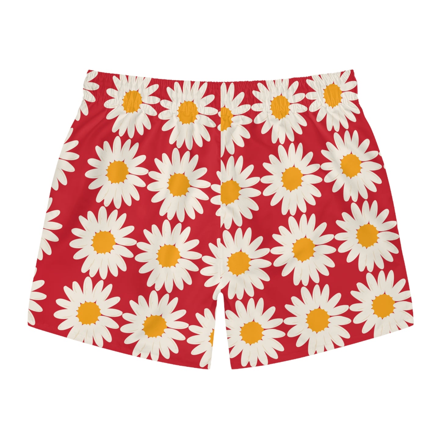 Mens Red Daisy Swim Trunks Summer Mens Swim Floral Daisies Boho Floral Men's Swim Trunks Pool Party Men's Swim Apparel Red Floral Swim