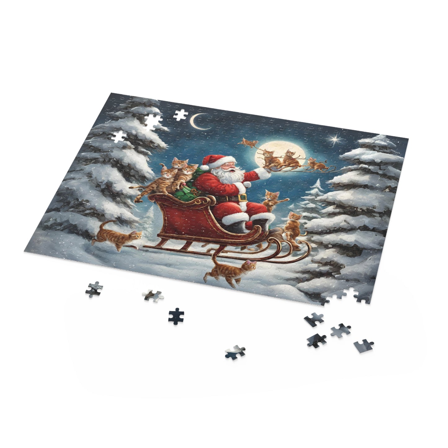 Santa Sleigh Cat Christmas Puzzle Kitty Xmas Puzzle Santa Christmas Night Puzzle Cats Gift Kitty Lover Cat Mom Puzzle Christmas Gift