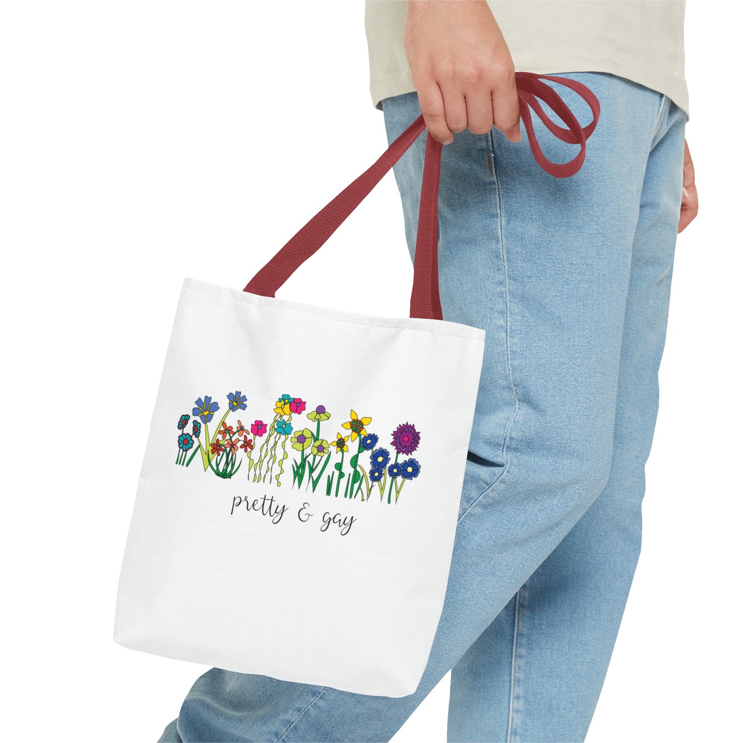 Pretty and gay tote bag LGBTQ Pride Floral Tote Bag Floral Bag Pretty and Gay Bag Grocery Bag Gay Pride Pretty and Gay Lesbian Pride Tote Bag Floral red handle