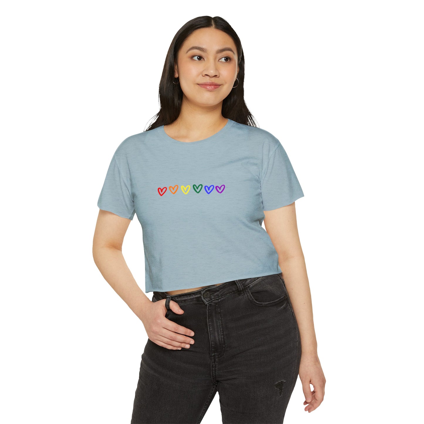 Rainbow Hearts Pride Women's Festival Crop Top LGBTQ Pride Crop Top Rainbow Hearts gay Pride rainbow hearts crop top lesbian pride crop top hearts lt blue