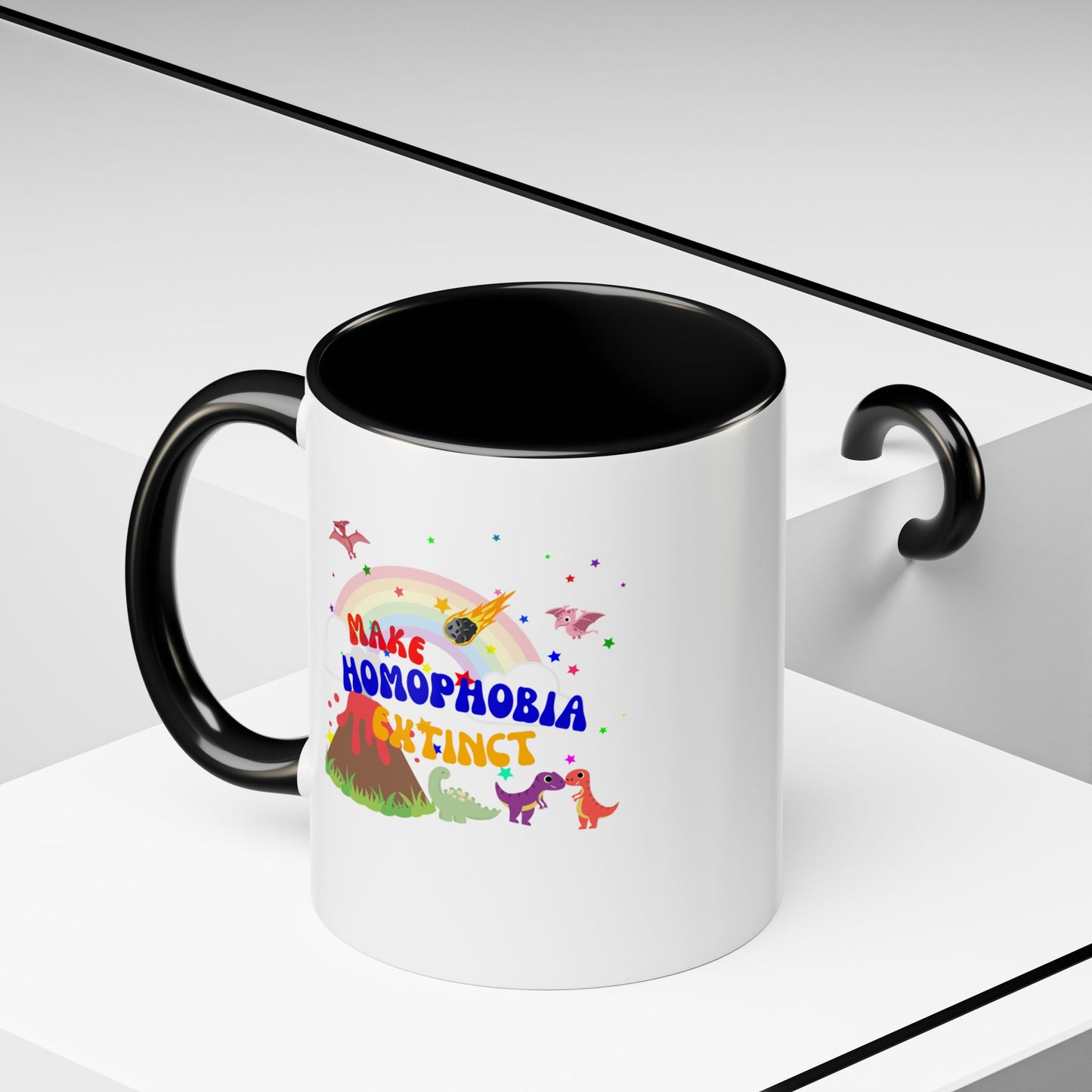 "Make Homophobia Extinct" Pride Dinosaur Coffee Mug – Fun & Bold LGBTQ+ Drinkware
