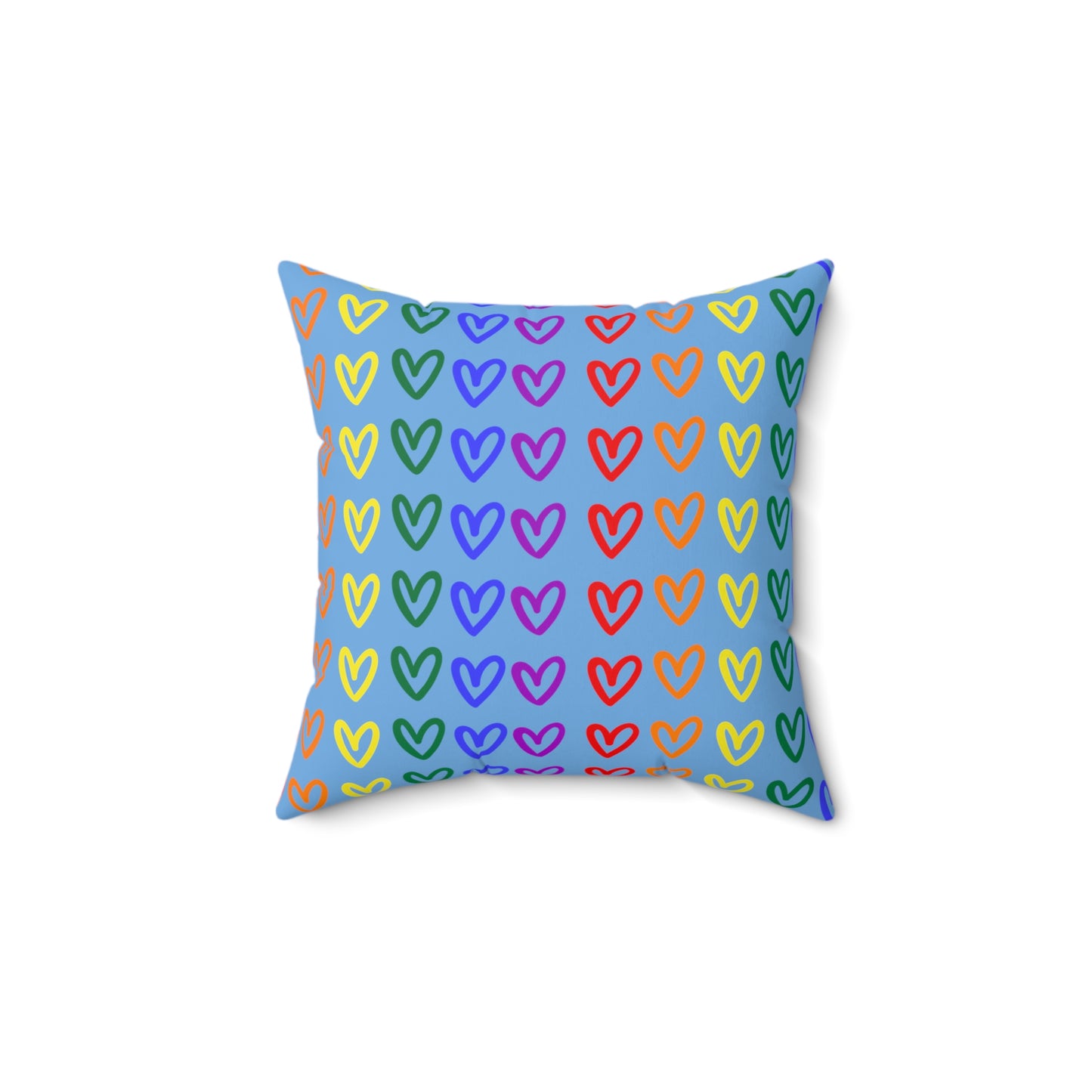 Small Rainbow Hearts Light Blue Throw Pillow LGBTQ Pride Home Decor Rainbow Heart Pillow Pride Decor Throw Pillow Rainbow Hearts Light Blue
