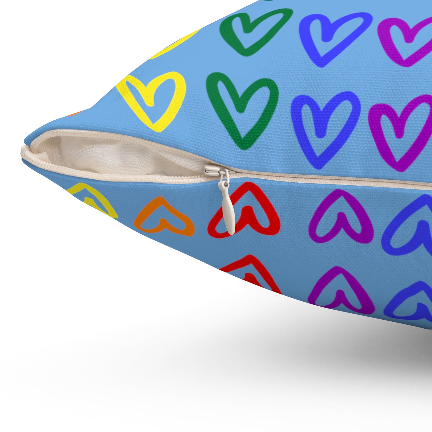 Rainbow Hearts Light Blue Throw Pillow LGBTQ Pride Home Decor Rainbow Heart Pillow Pride Decor Throw Pillow Rainbow Hearts Light Blue