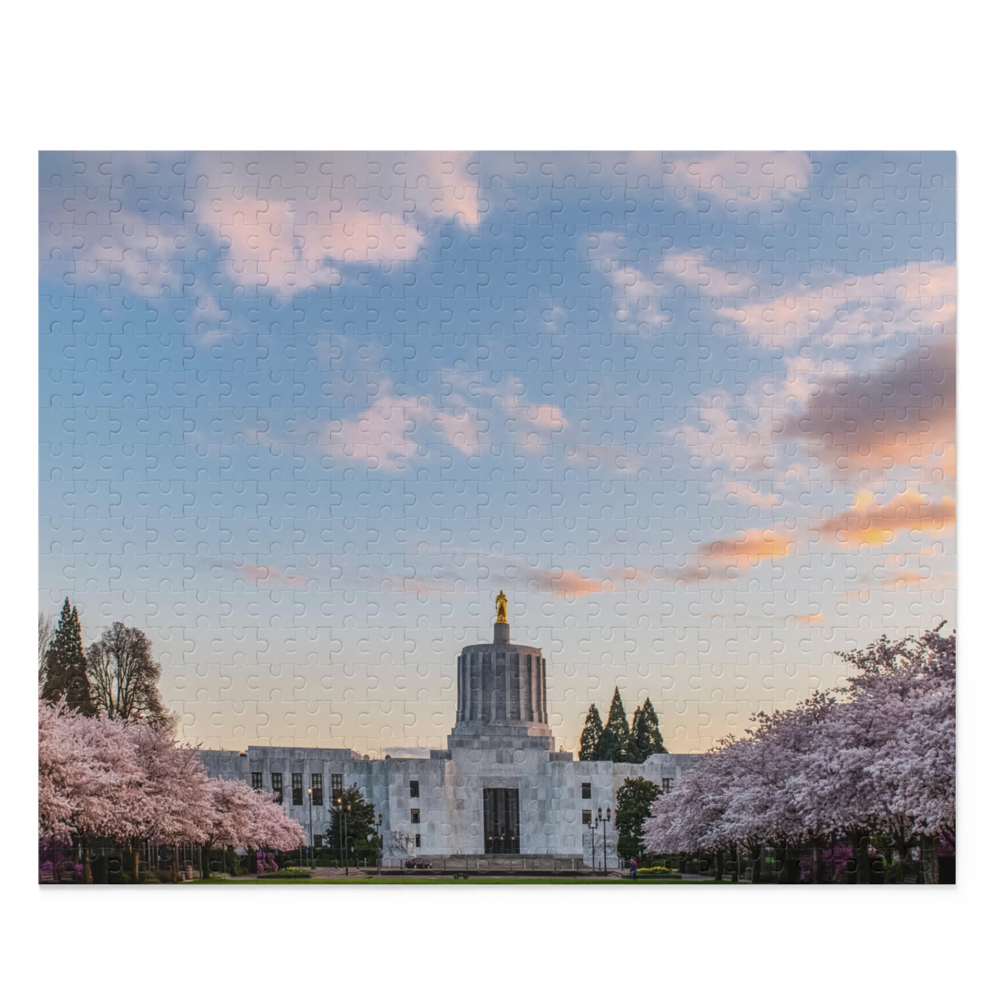 Salem Oregon cherry blossoms Puzzle 120, 252, 500-Piece, PNW Cherry Blossoms Oregon Capital Puzzle, Salem Oregon Cherry Blossoms Puzzle