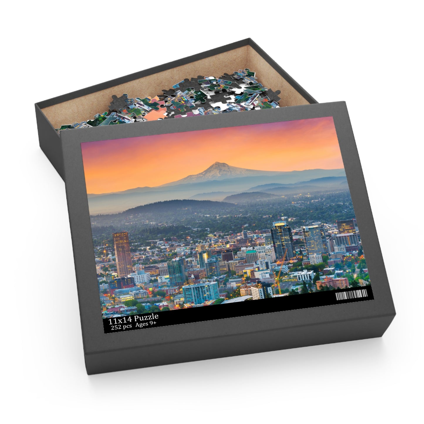 Portland Oregon Mt Hood Sunset Puzzle Mt Hood Sunset Downtown Portland Puzzle Christmas Gift Oregon Mt Hood Puzzle PNW Puzzles and Gifts