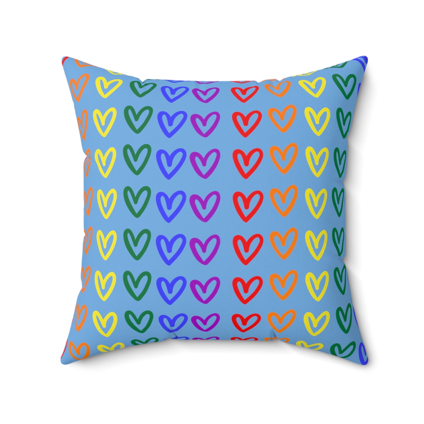 Large Rainbow Hearts Light Blue Throw Pillow LGBTQ Pride Home Decor Rainbow Heart Pillow Pride Decor Throw Pillow Rainbow Hearts Light Blue