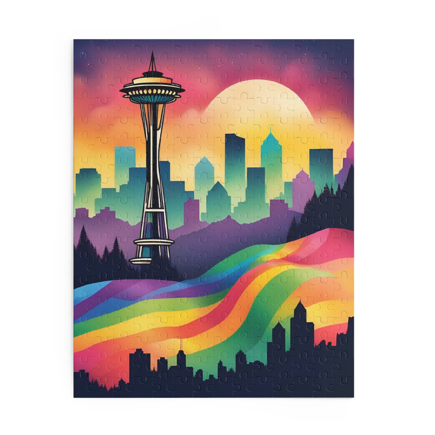 Dreamy Rainbow Space Needle LGBTQ Pride Puzzle Celebrate Seattle Pride