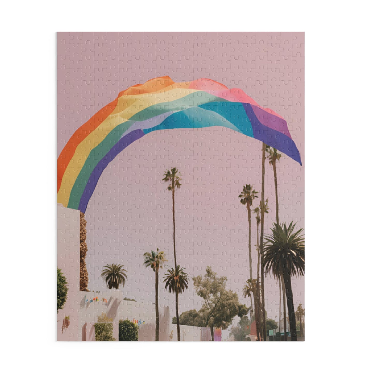 Sunset Rainbow California Palms Puzzle Pride LGBTQ Home Decor