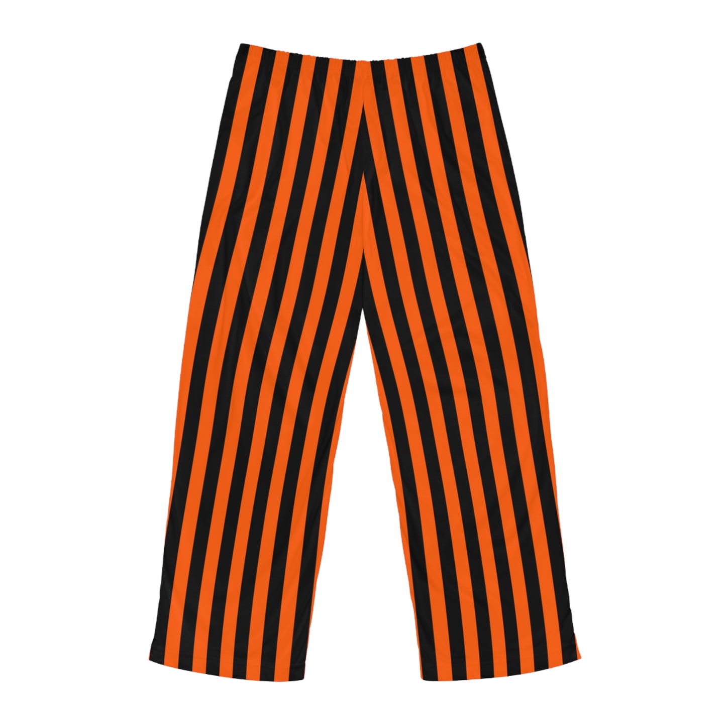Back view of striped pajama pants in black and orange—cozy fit perfect for Corvallis tailgates and festive mornings