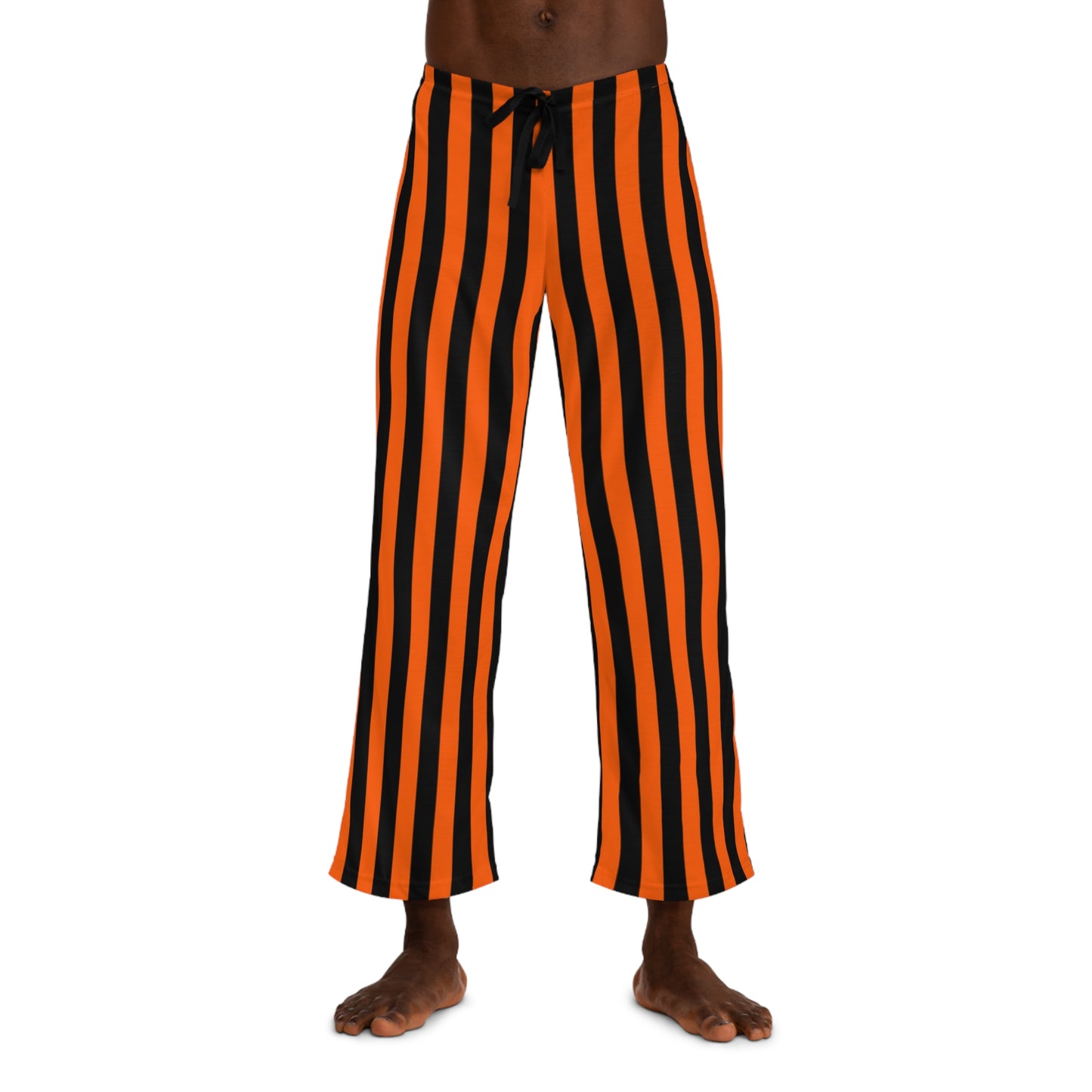Front view of black and orange striped pajama pants—relaxed fit styled for Oregon State holiday lounging and gameday recovery
