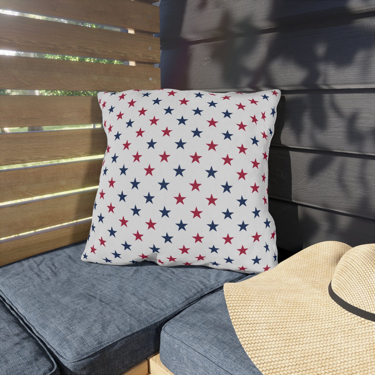 Charming Independence Day throw pillow with a mix of red, white, and blue stars—fun, colorful, and full of patriotic spirit.