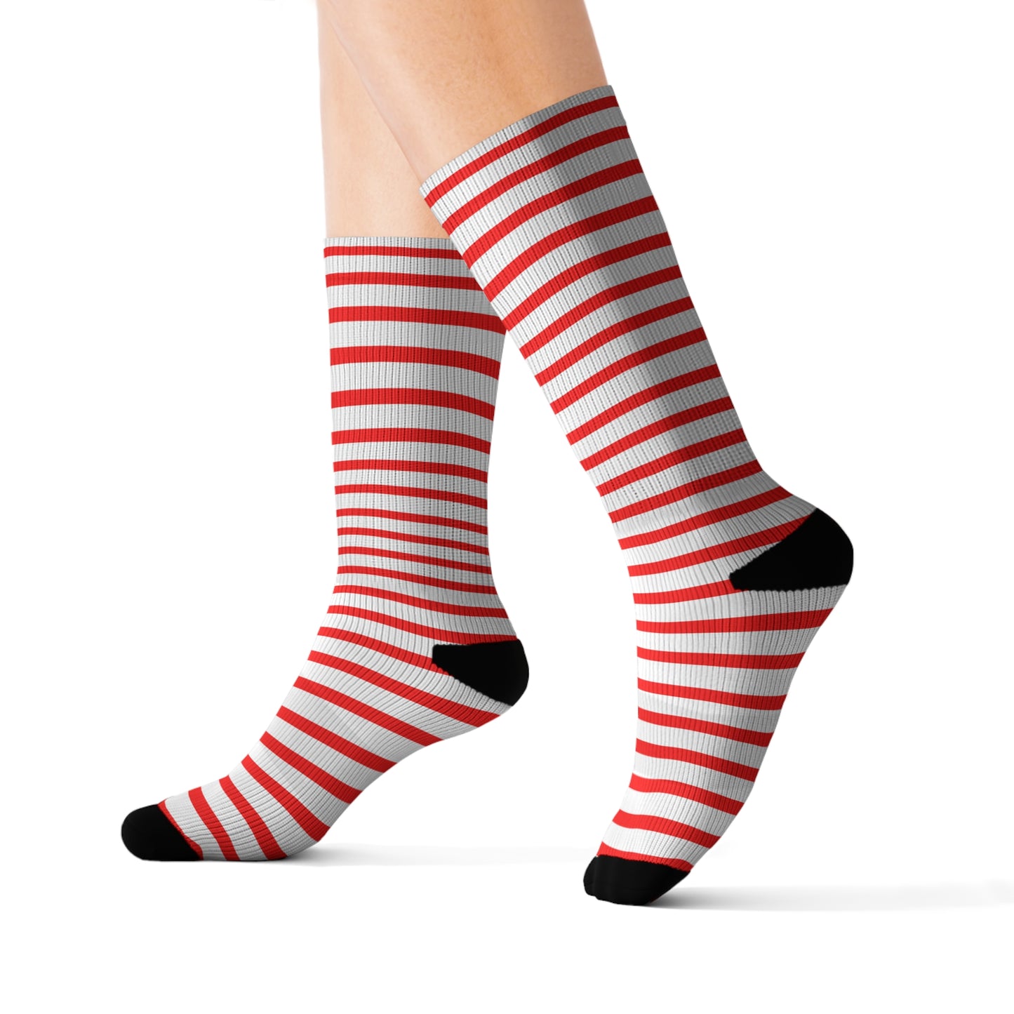 Classic crew socks with red and white stripes—stylish, patriotic, and perfect for summer barbecues and fireworks