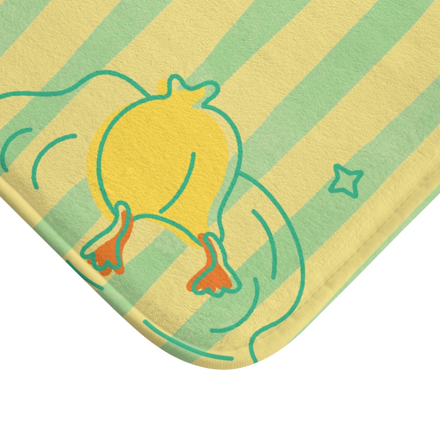 Gift-ready bath mat with humorous duck design and college-core aesthetic
