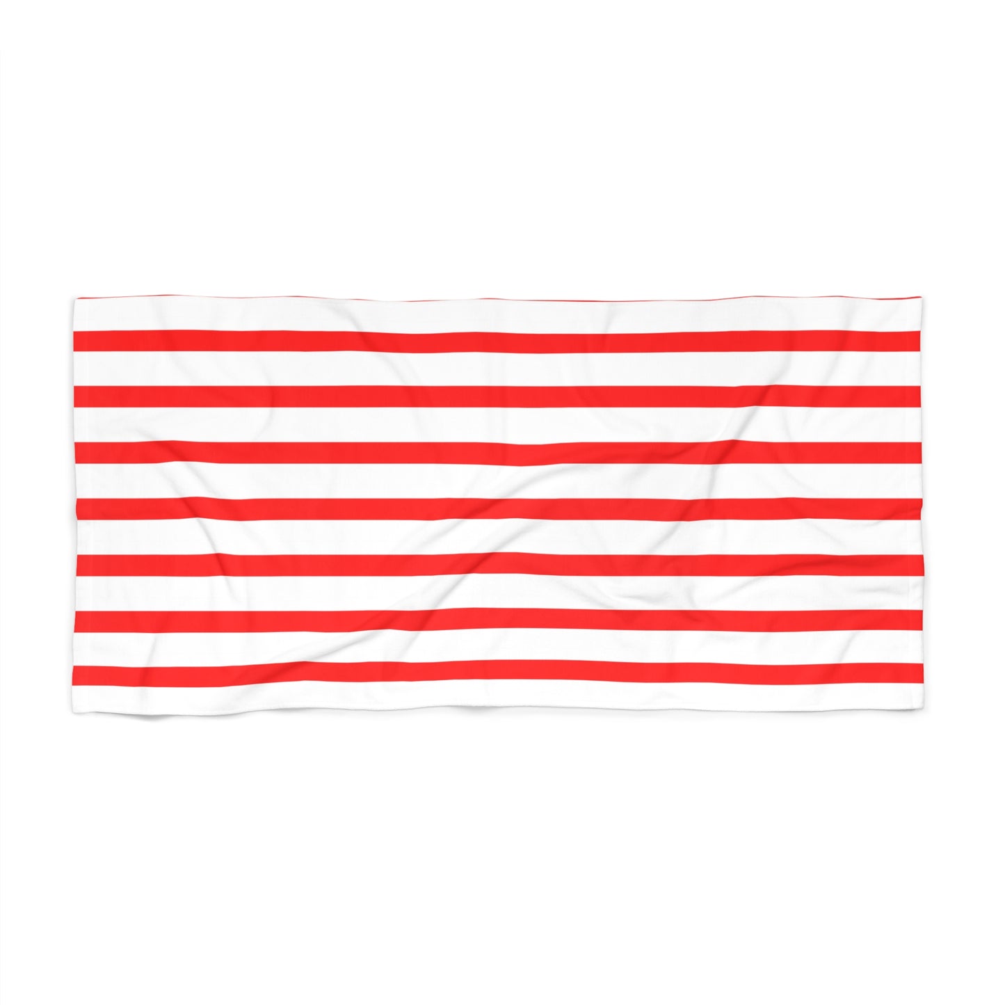 Bold American-themed beach towel with alternating red stripes, designed for festive Fourth of July beach outings and backyard poolside fun.