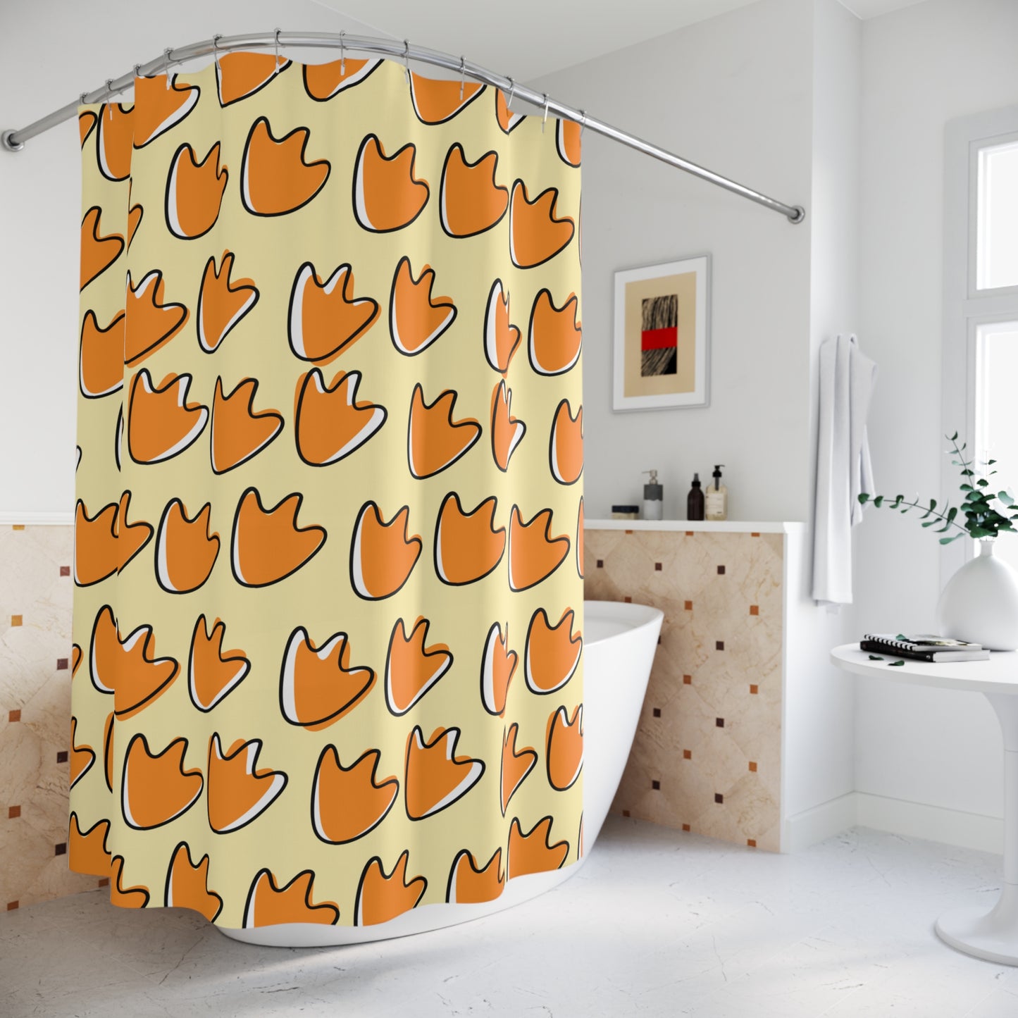 Quirky duck-themed curtain in sunny yellow, perfect for student bathroom decor