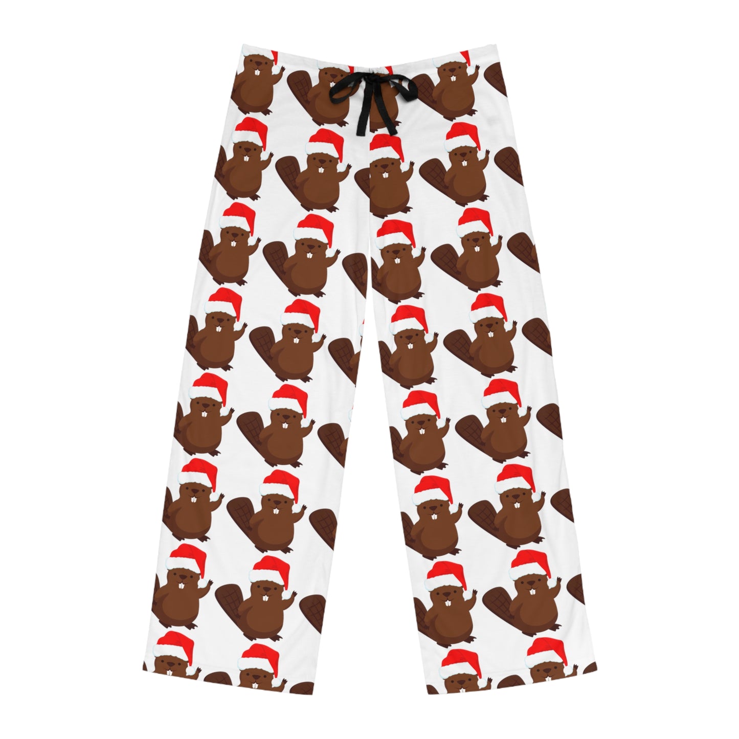 Back view of black and orange holiday pajama pants with Santa Beaver print—relaxed fit perfect for Christmas lounging