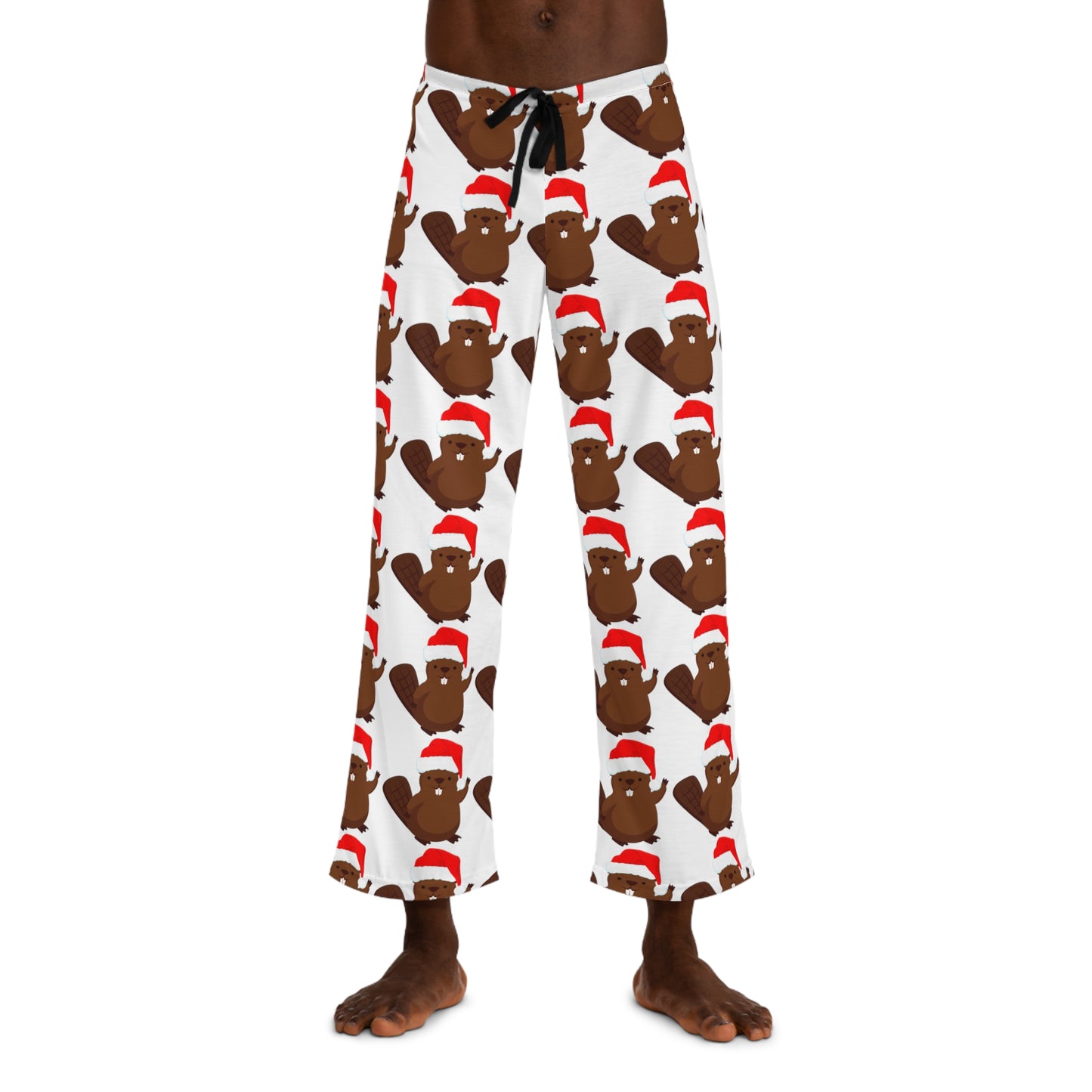 Front view of men’s Santa Beaver Christmas pajama pants in black and orange plaid—festive loungewear styled for Oregon State fans