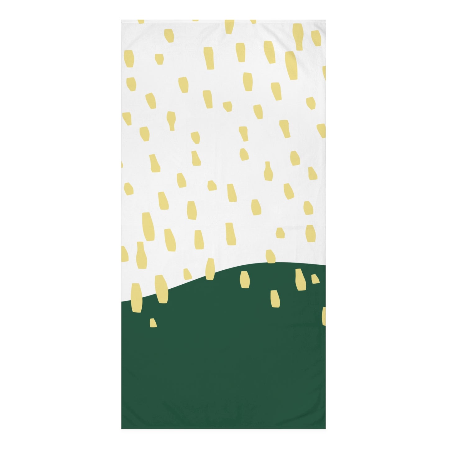 Soft green and yellow towel with mid-century design for college dorm bathrooms