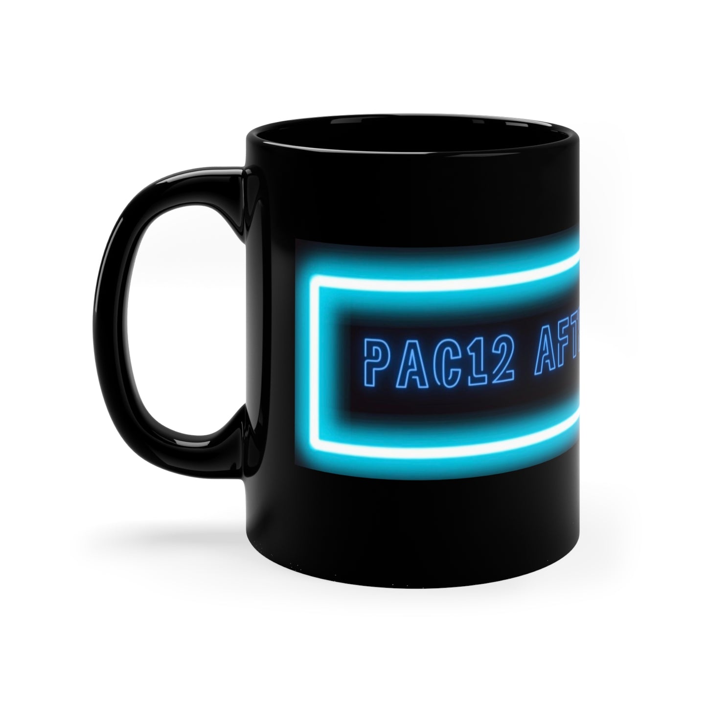Pac-12 After Dark Black Coffee Mug on an office desk, celebrating the unforgettable chaos of late-night Pac-12 football.