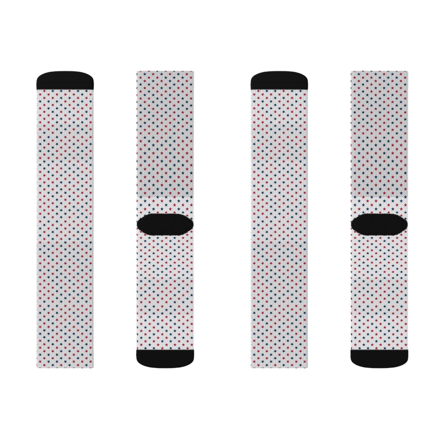 Playful Fourth of July novelty socks with scattered red, white, and blue stars—great for adding a festive touch to any look.
