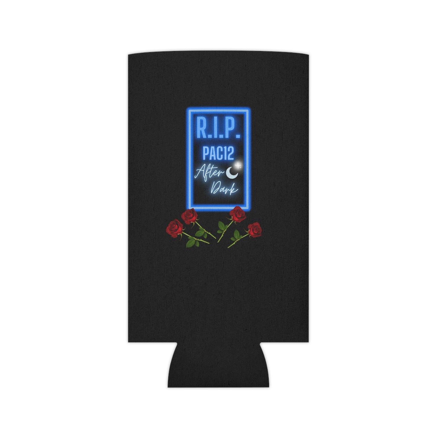 RIP Pac-12 After Dark Black Koozie held at a game, keeping the tradition alive while honoring classic Pac-12 football moments.
