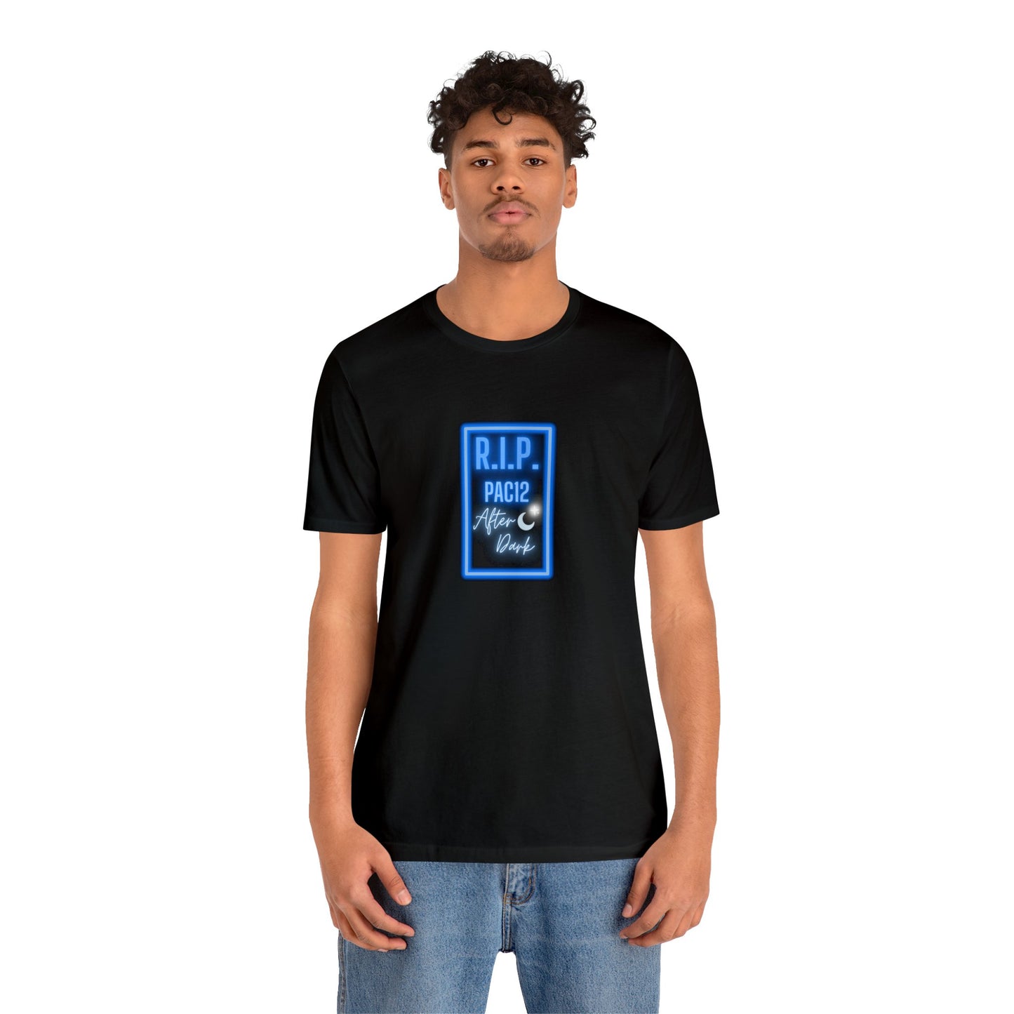 RIP Pac-12 After Dark Black T-Shirt worn at a football stadium, celebrating the unforgettable chaos of late-night Pac-12 games