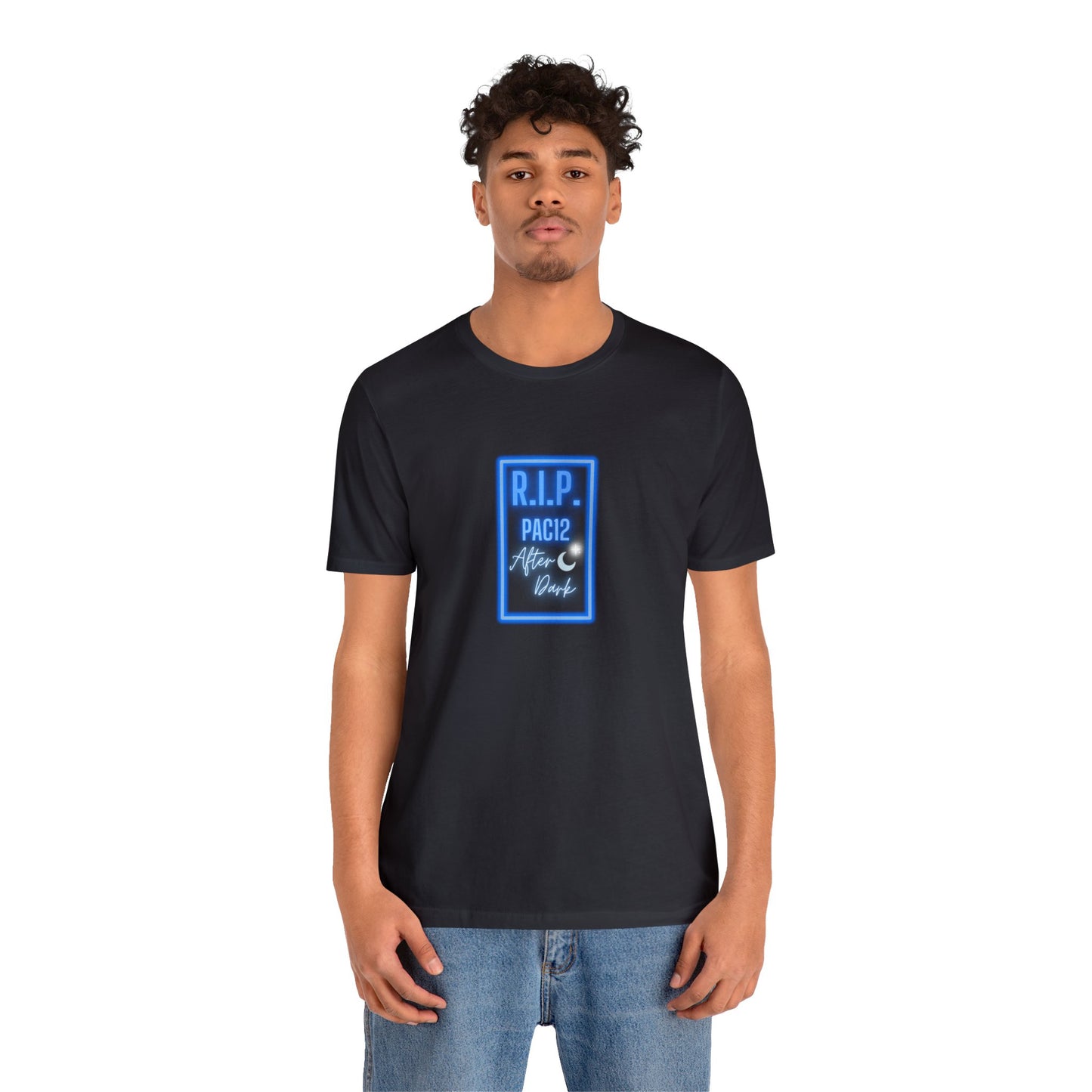 RIP Pac-12 After Dark Black T-Shirt showcased at a tailgate, keeping the spirit of West Coast football alive.