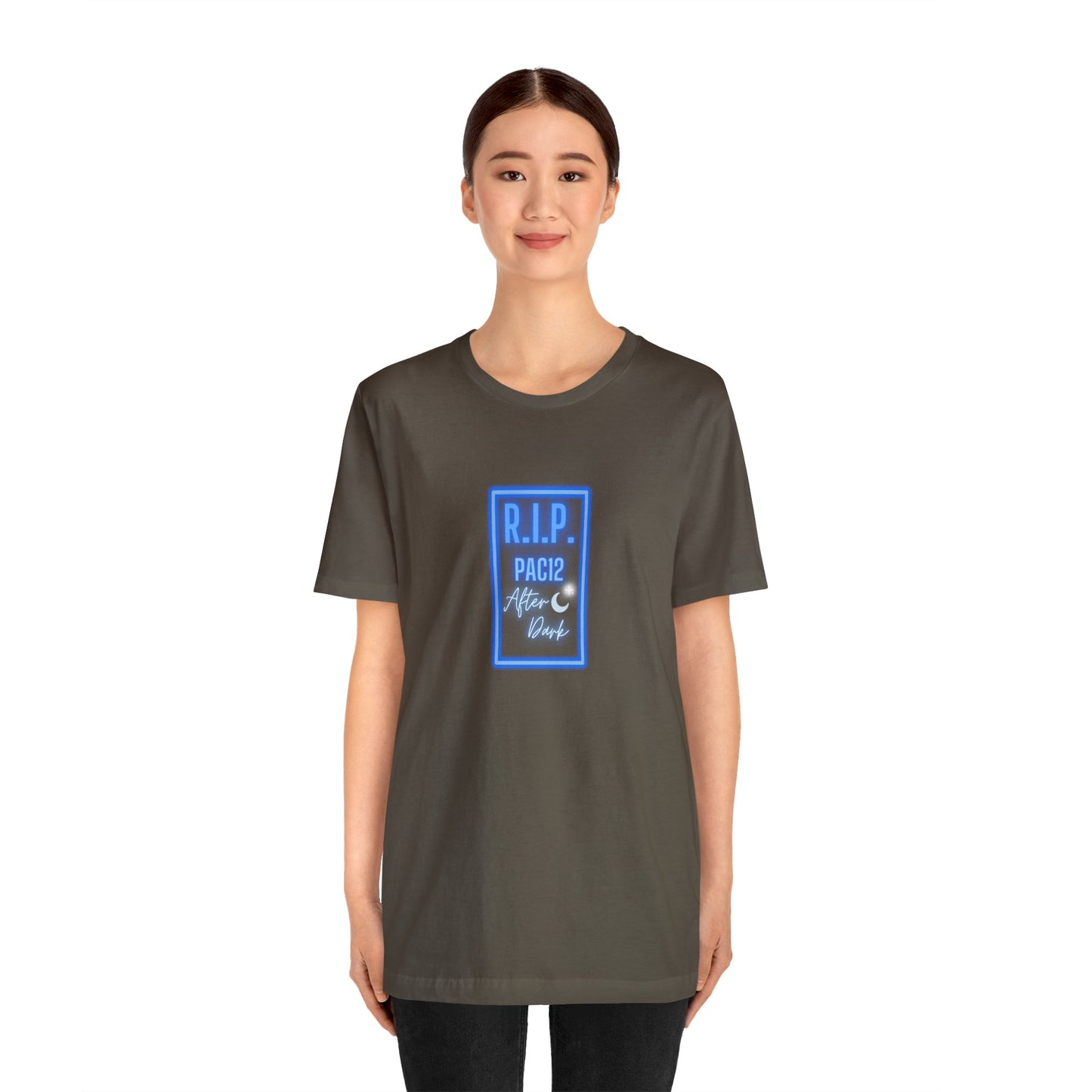 RIP Pac-12 After Dark Dark Gray T-Shirt showcased at a tailgate, keeping the spirit of Pac-12 football alive.