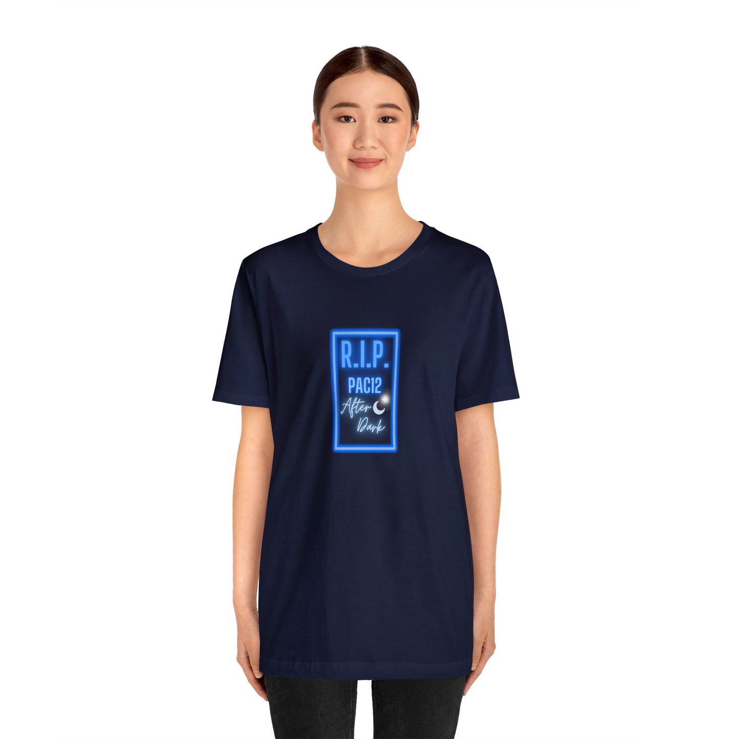 RIP Pac-12 After Dark T-Shirt in navy, featuring bold tribute to Pac-12’s most memorable late-night football moments.