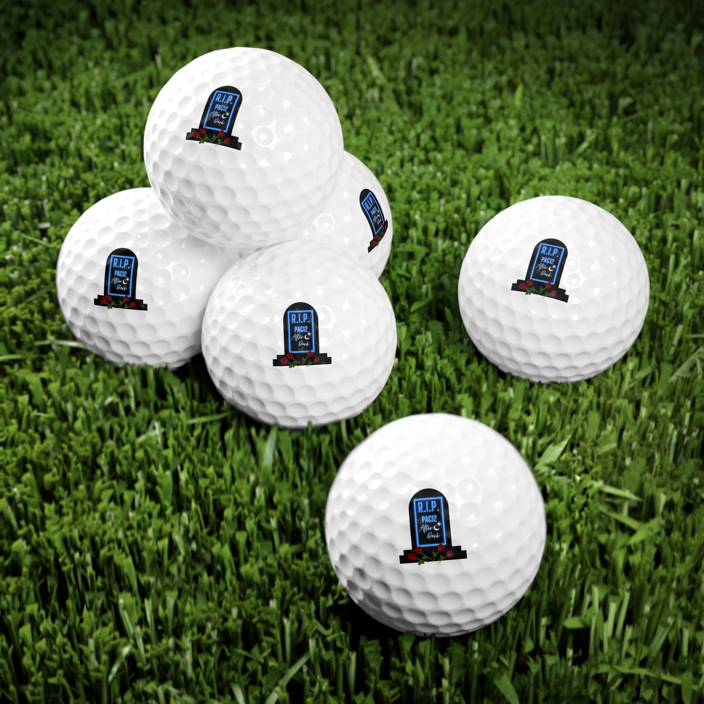 RIP Pac-12 Golf Ball rolling on the green, celebrating the legendary conference through every putt.