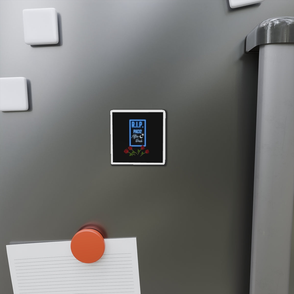 RIP Pac-12 Black Magnet displayed on a fridge, celebrating the unforgettable era of West Coast football.
