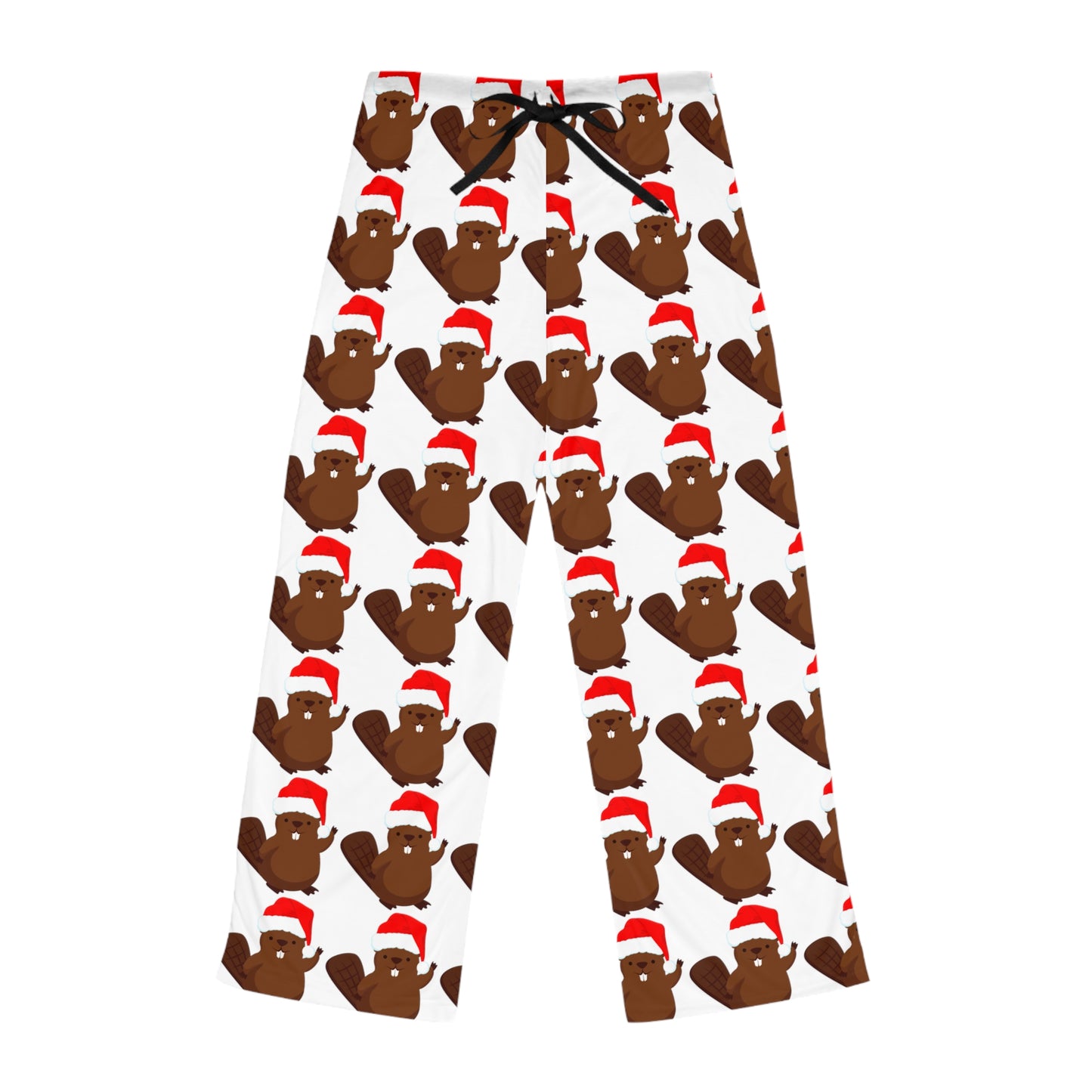Back view of black and orange holiday pajama pants with Santa Beaver print—cozy fit perfect for Christmas lounging