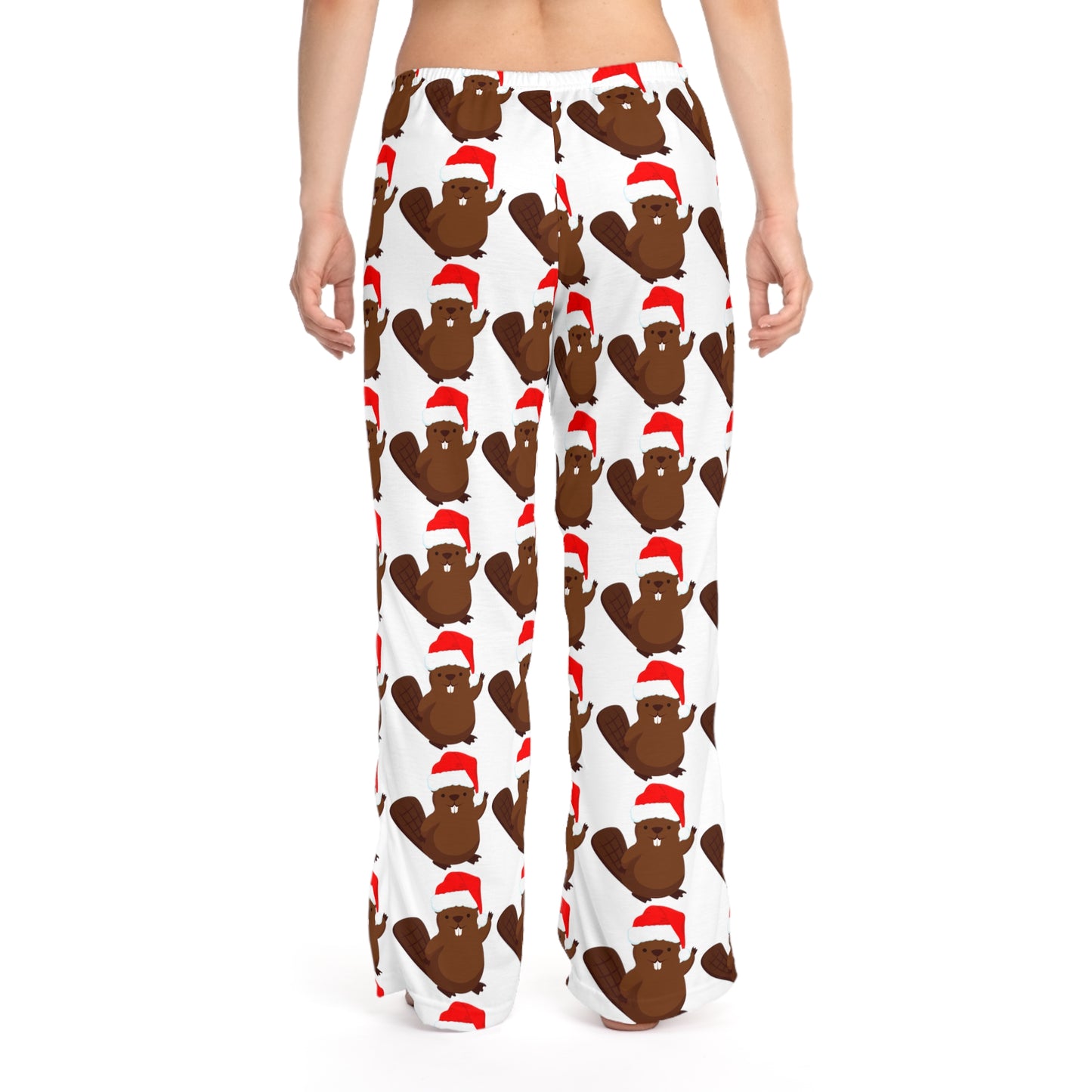 Front view of Santa Beaver Christmas pajama pants in black and orange plaid—festive loungewear styled for Oregon State fans