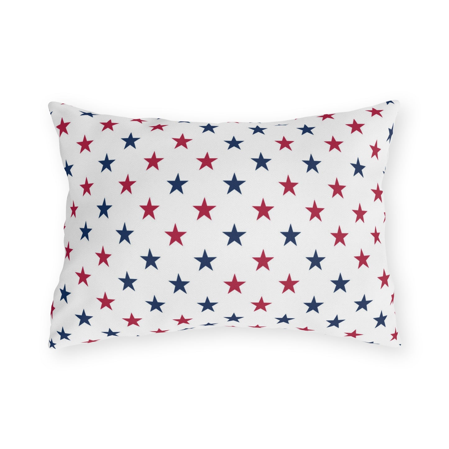 Cozy decorative pillow featuring scattered red, white, and blue stars—playful, patriotic, and great for summer celebrations.