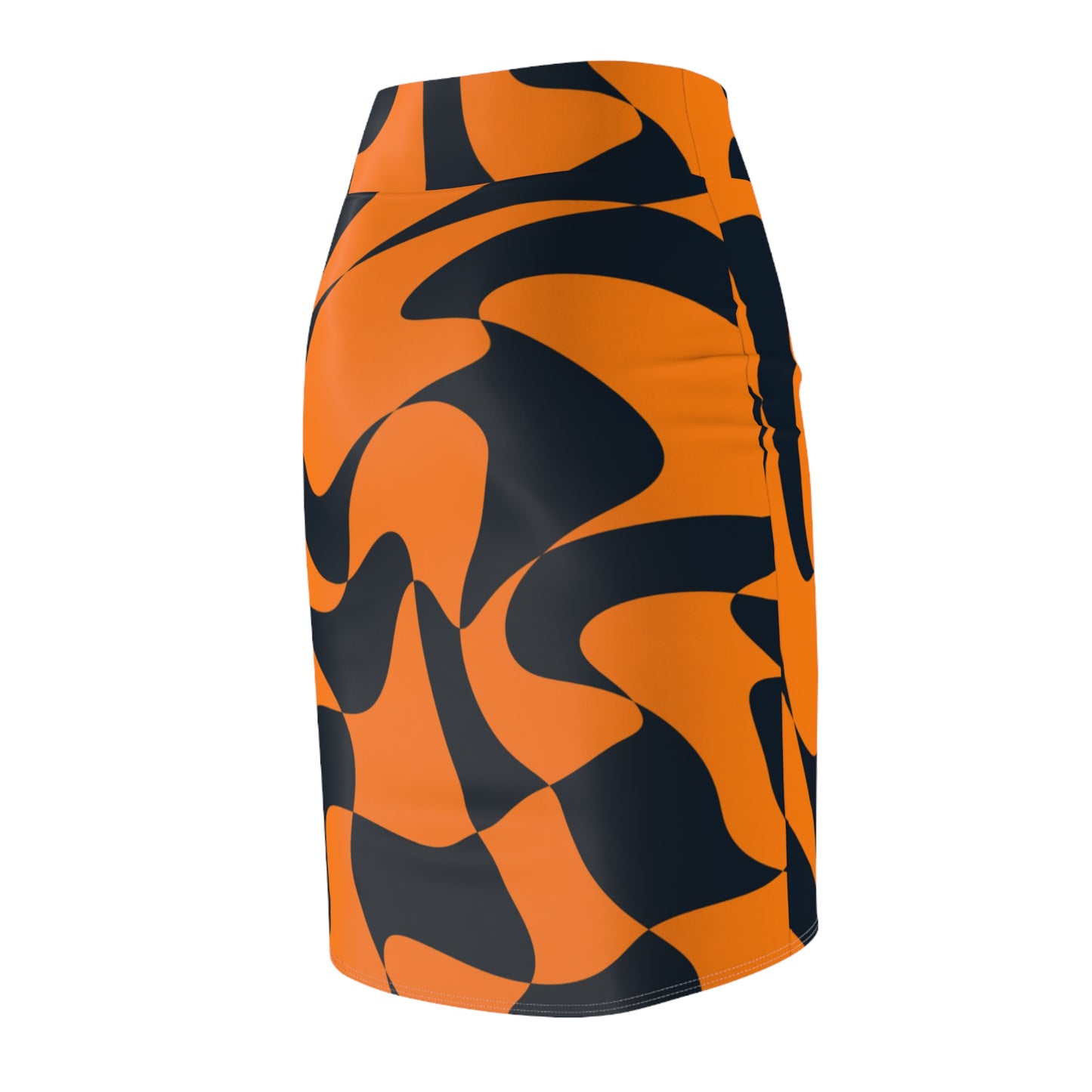 Back view of black and orange checkered skirt showing bold pattern and flattering silhouette—perfect for Corvallis tailgates