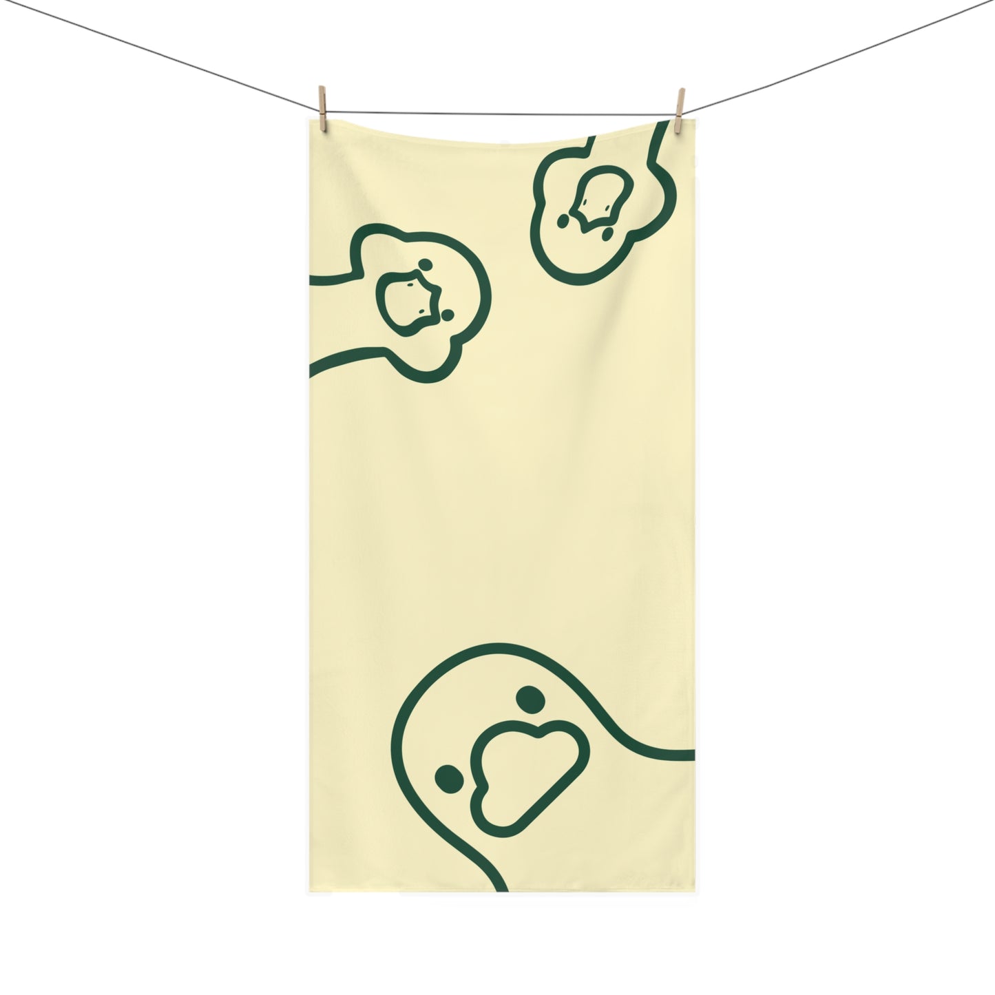 Butter yellow bathroom towel with expressive ‘what up’ duck design – bold and funny home accessory with sunny charm