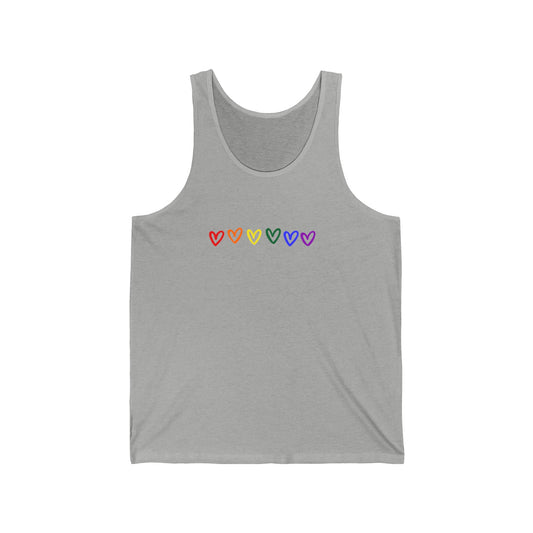 Rainbow Hearts Unisex Jersey Tank LGBTQ Rainbow Hearts Tank Top Unisex Gay Pride Hearts Rainbow Tank Top Lesbian Pride Rainbow Hearts Tank