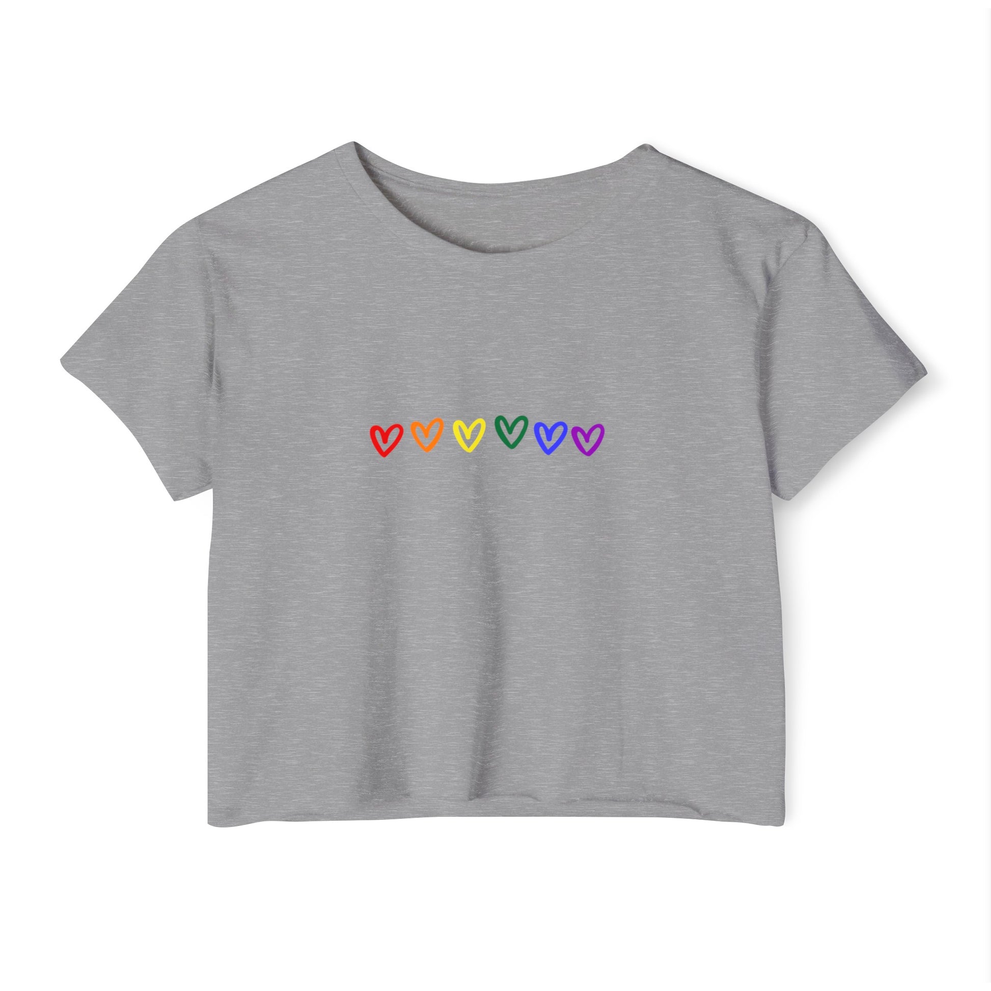 Rainbow  Hearts Pride Women's Festival Crop Top LGBTQ Pride Crop Top Rainbow Hearts gay Pride rainbow hearts crop top lesbian pride crop top hearts lt gray 