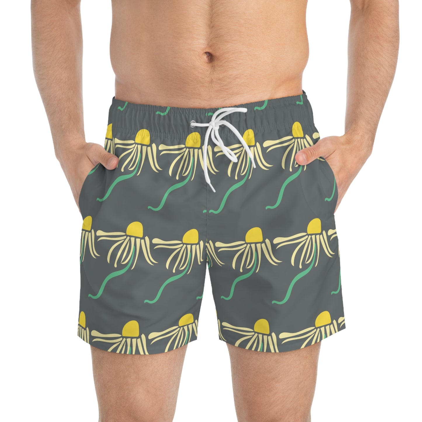 Groovy Daisy Men's Swim Trunks Gray Men's Swim Apparel Dizzy Daisy Boho Daisies Floral Swim Trunks Summer Pool Party Mens Floral Swim Trunks