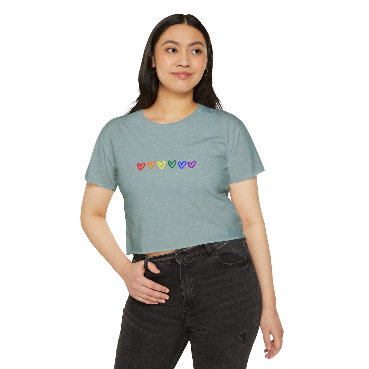 Rainbow  Hearts Pride Women's Festival Crop Top LGBTQ Pride Crop Top Rainbow Hearts gay Pride rainbow hearts crop top lesbian pride crop top hearts lt teal 